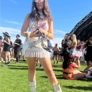 White Sequin Fringe Dress